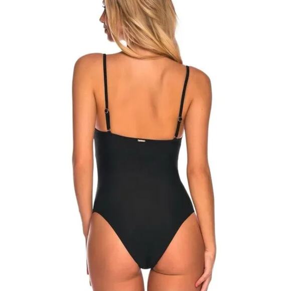 Relleciga One Piece Swimsuit Womens Large Black High Cut Spaghetti Strap Bathing - Picture 2 of 8